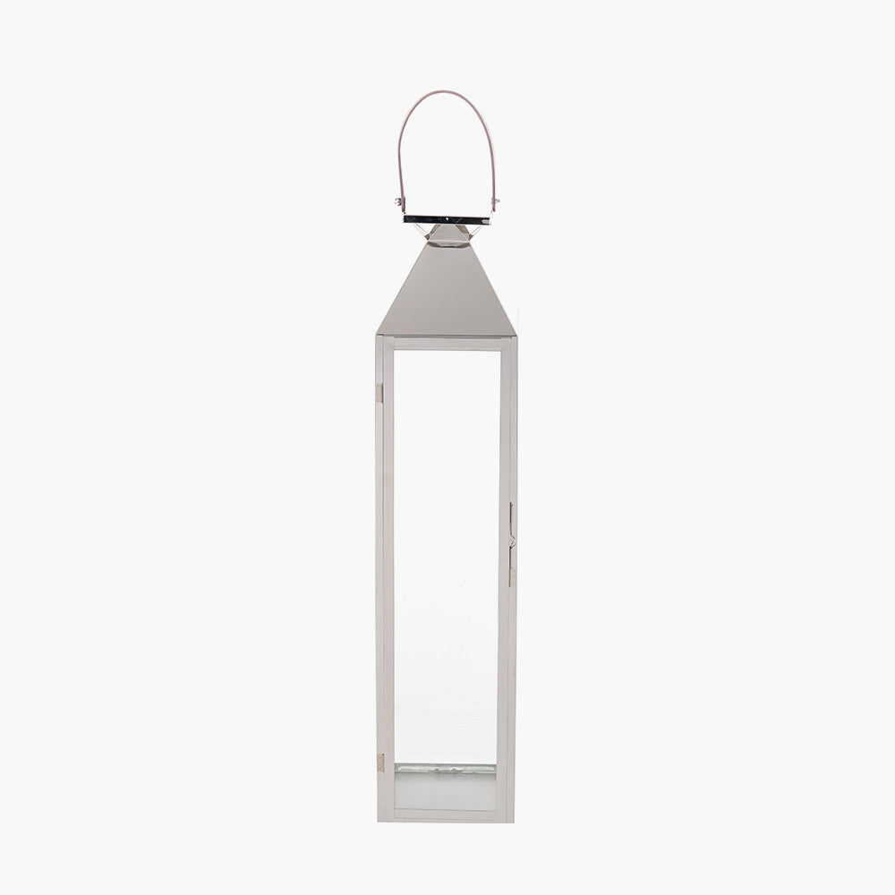 Silver Stainless Steel and Glass Medium Tall Lantern